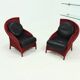 Set of 2 Sculptural Lounge Chairs in Red Lacquered Rattan 1970s
