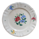 Round scalloped earthenware dish Digoin Sarreguemines floral decoration