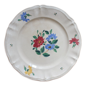 Round scalloped earthenware dish Digoin Sarreguemines floral decoration