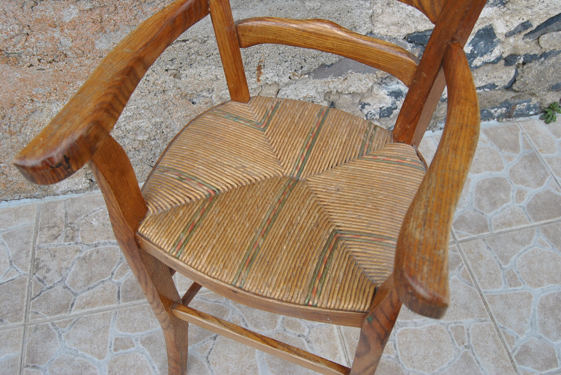 Wooden children's high chair and mulched seat