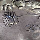 Pewter dish with roses and butterfly