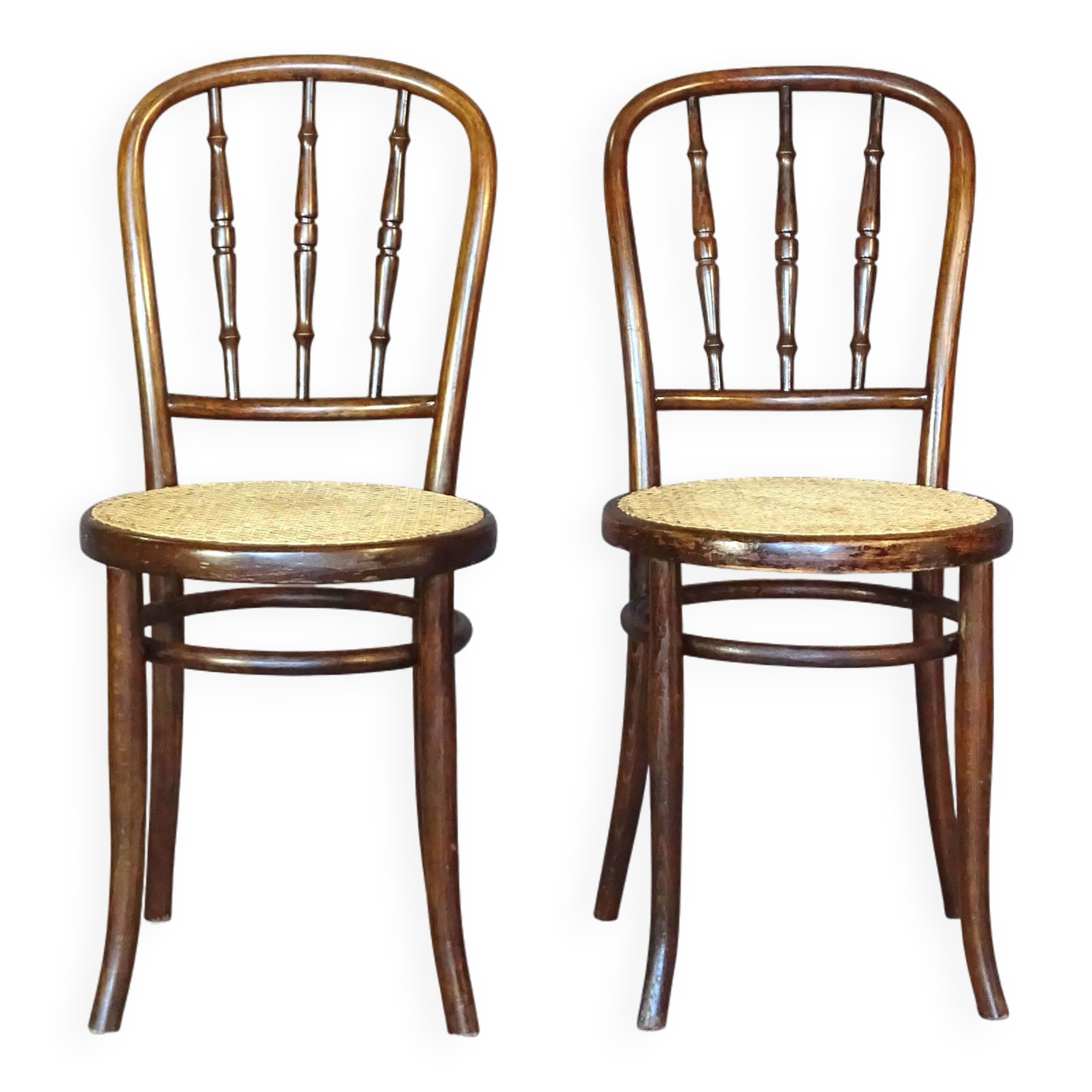 Set of 2 Kohn bistro cane chairs 1920 - bentwood -