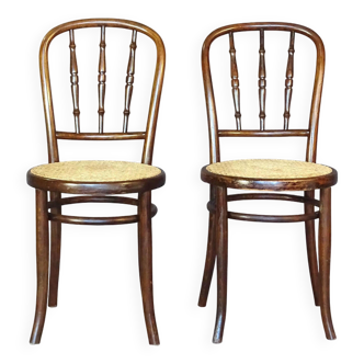 Set of 2 Kohn bistro cane chairs 1920 - bentwood -