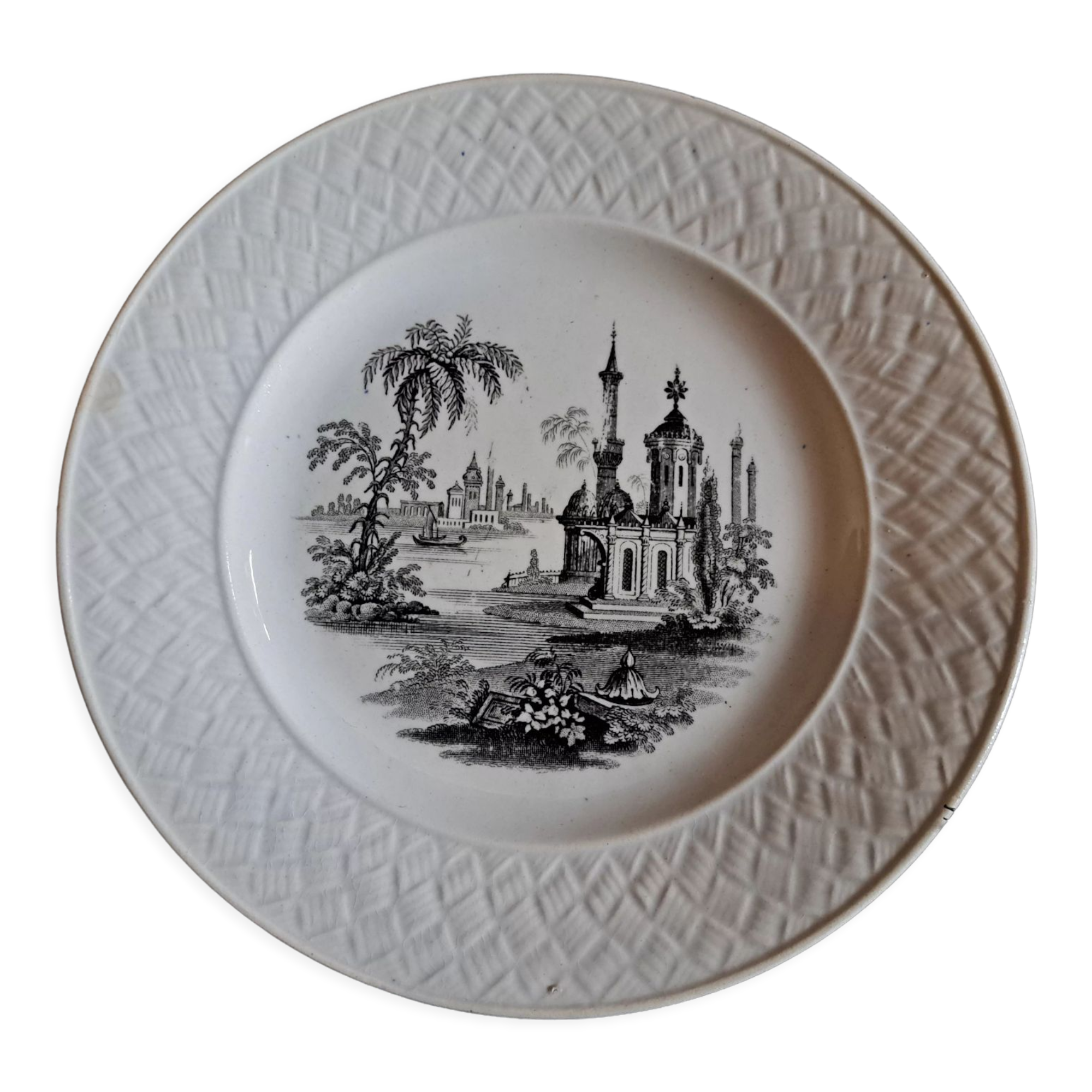 Plate David Johnston oriental décor monochrome black J. Vieillard Bordeaux