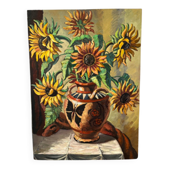 The sunflowers, knife technique on panel.