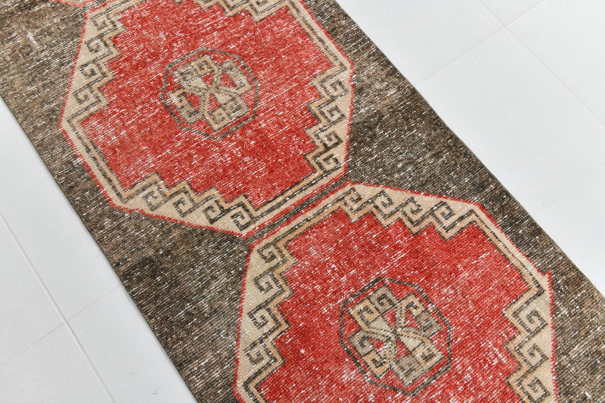 3x10 Red Brown Tribal Pattern Vintage Runner Rug, 78x305Cm
