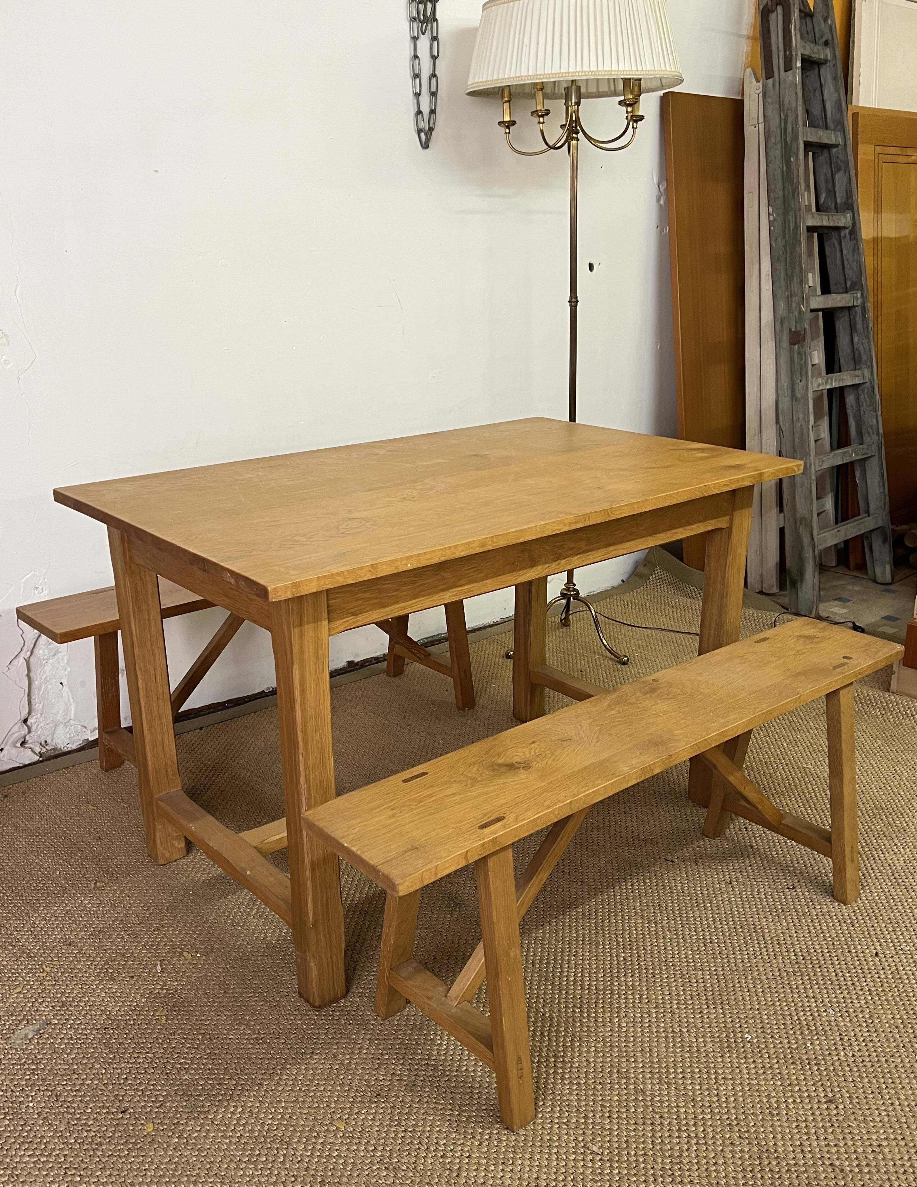 Solid oak farm table and benches