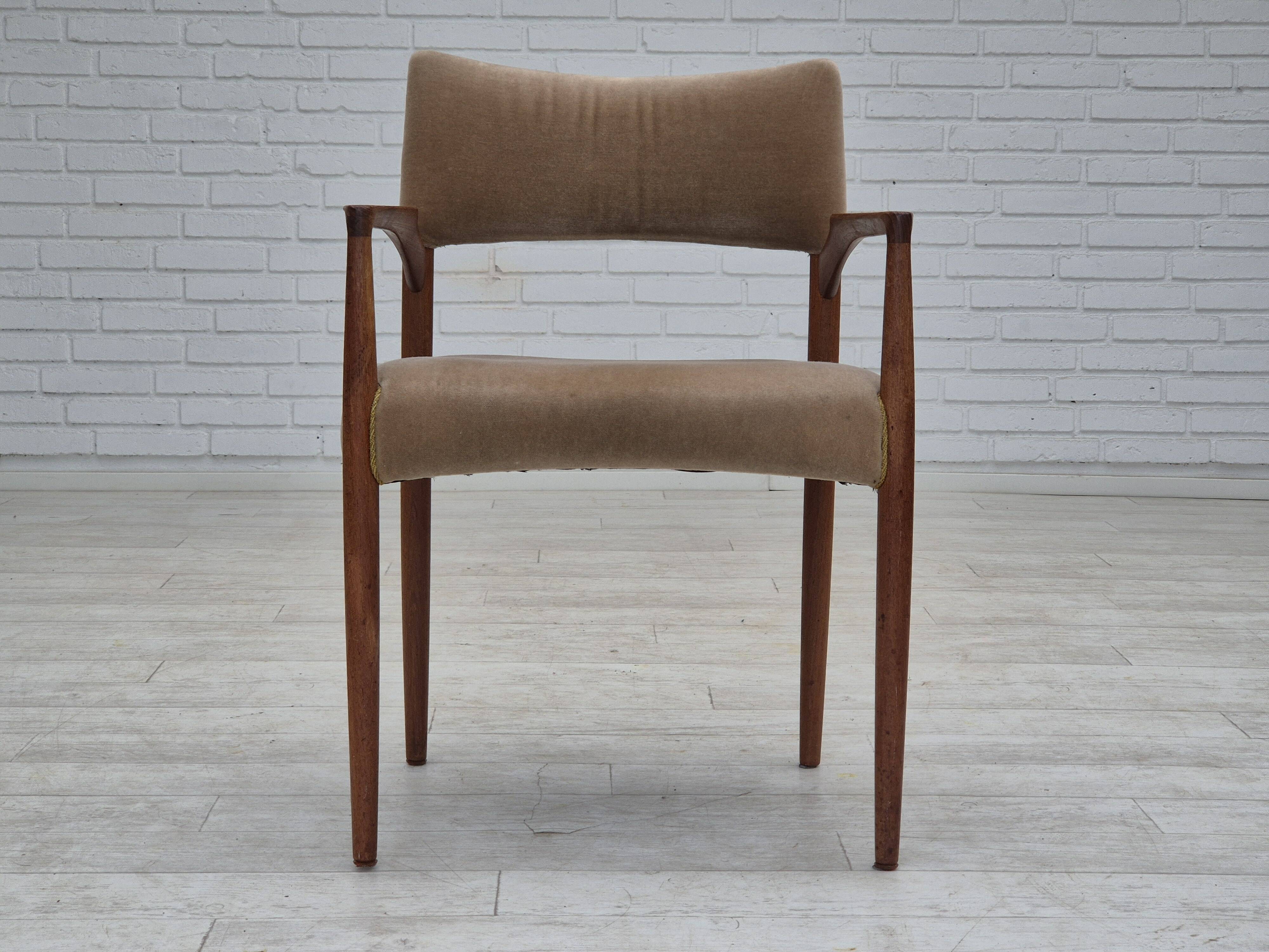 1960s, Danish chair, solid teak wood, furniture velour.