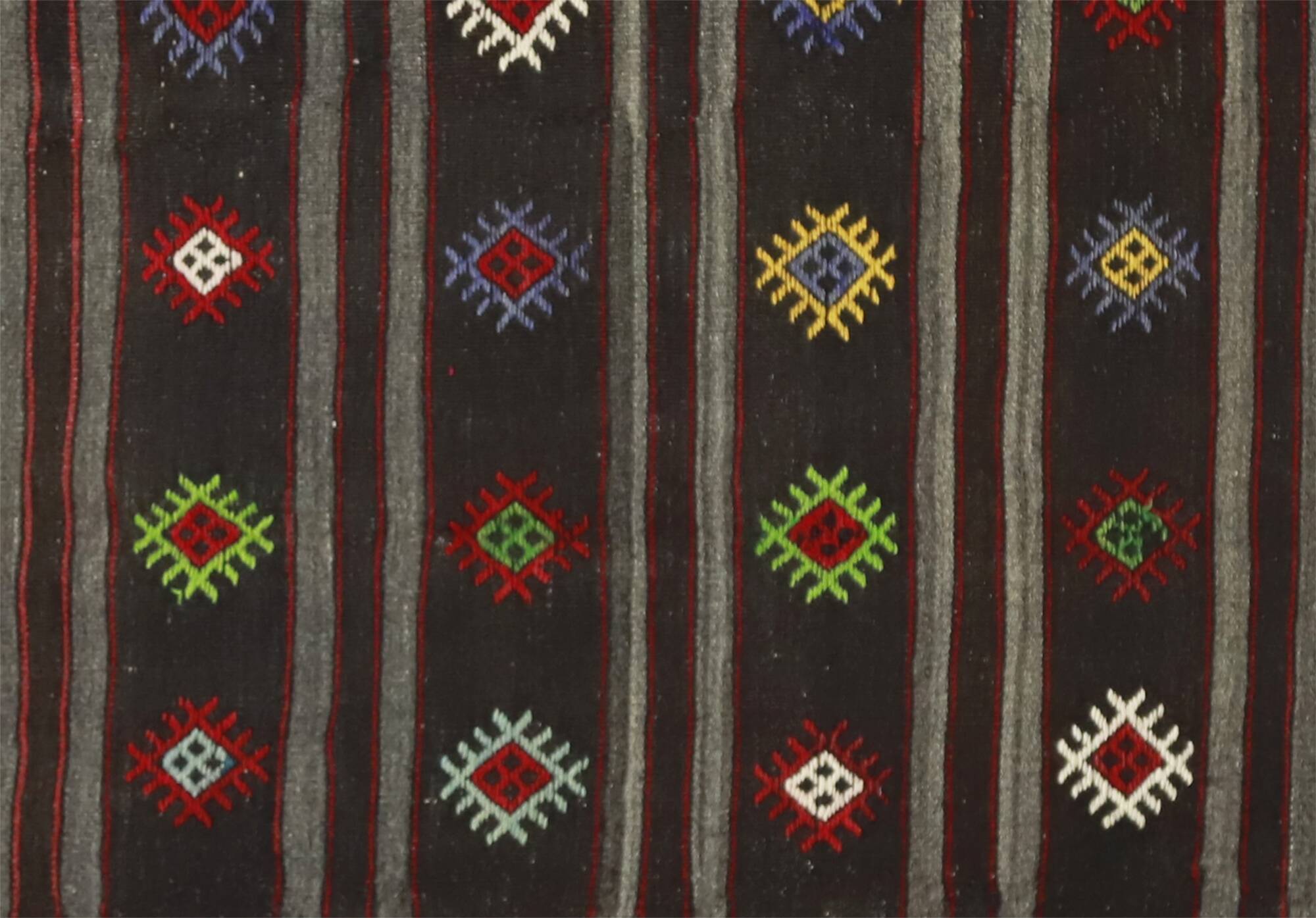 Turkish Kilim Yuruk Vintage 190x350 cm Geometric Patterns Black Multicoloured