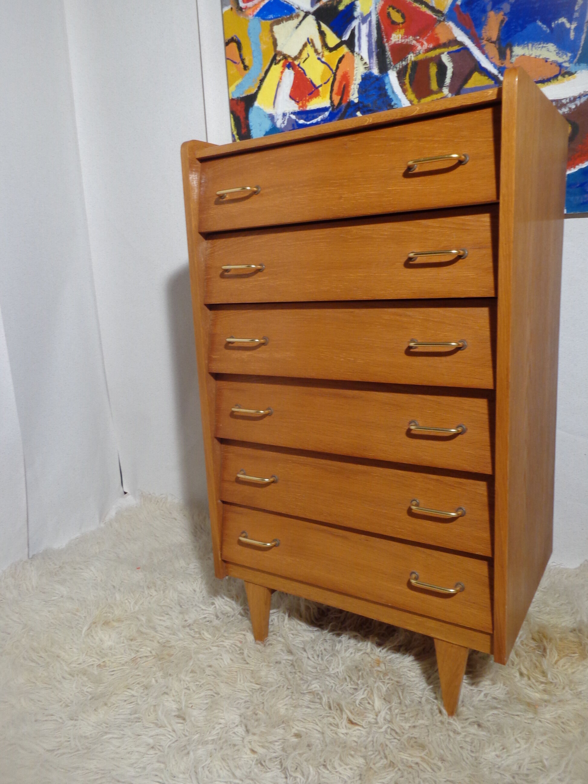Chest of drawers vintage rag maker from the 60s light wood