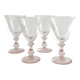 4 verres à vin pied rose en verre bullé vintage