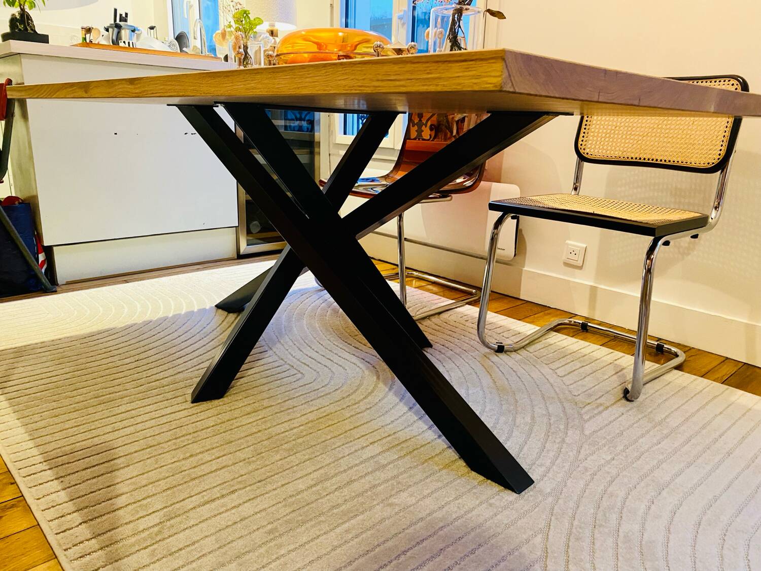 Magnificent oak table (solid/solid) 180x100 custom-made mikado legs