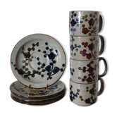 4 cups and saucers in enamelled sandstone