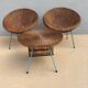 Ensemble vintage en rotin – 2 fauteuils & table basse – Années 60