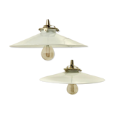 Pair of suspensions bistrot 1920 opaline