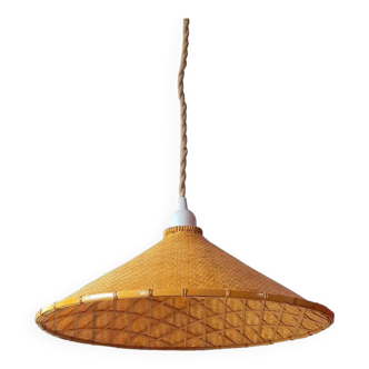 70s woven bamboo pendant light