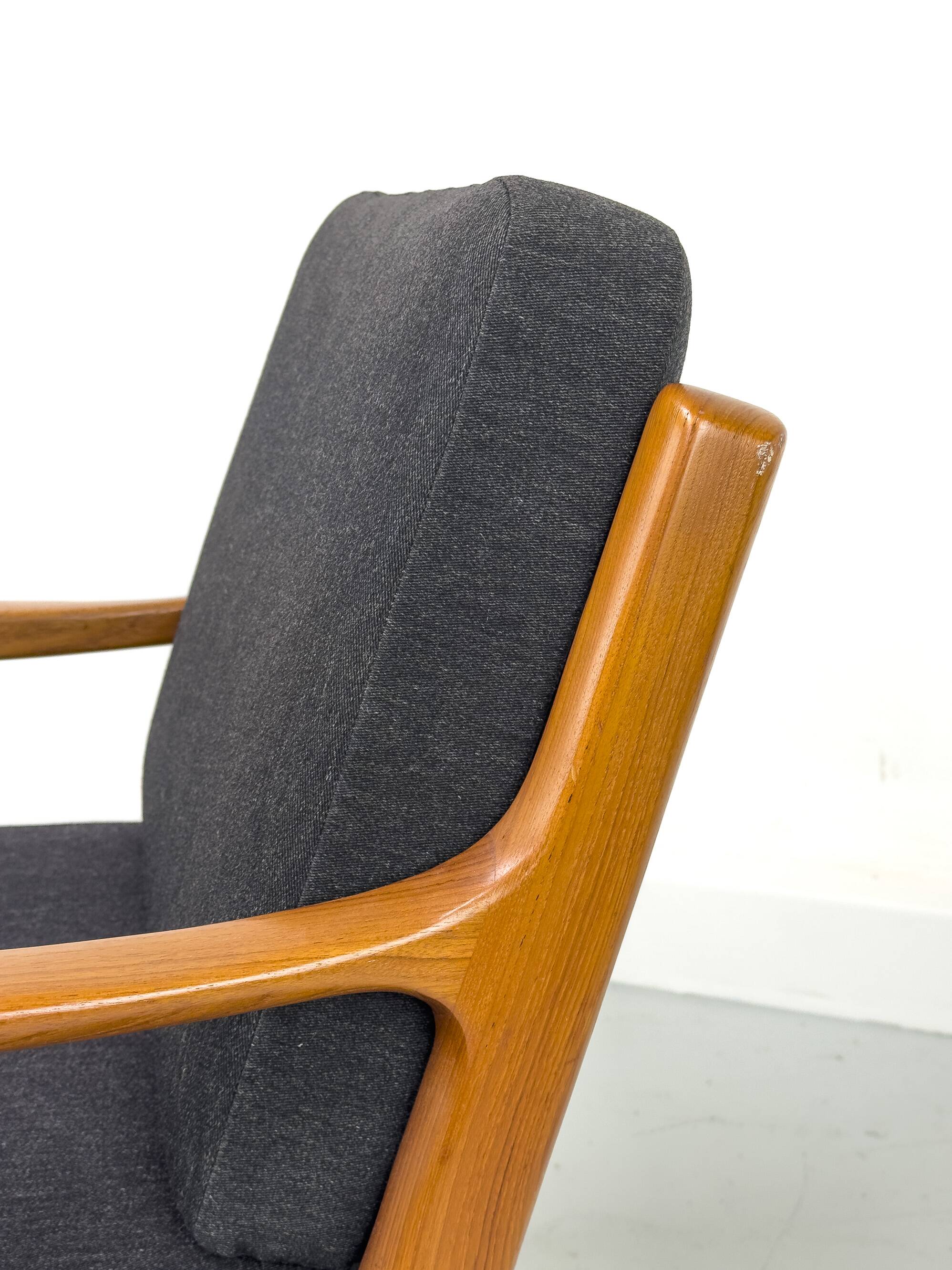 Senator Lounge Chair and Ottoman in Teak and Wool by Ole Wanscher for P. Je