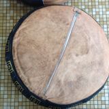2 leather poufs