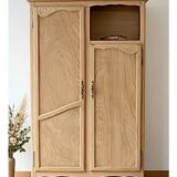Renovated antique wardrobe – natural wood & sage green interior