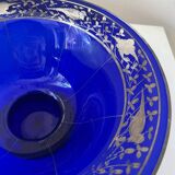 Cobalt blue glass bowl with Art Deco bird decor