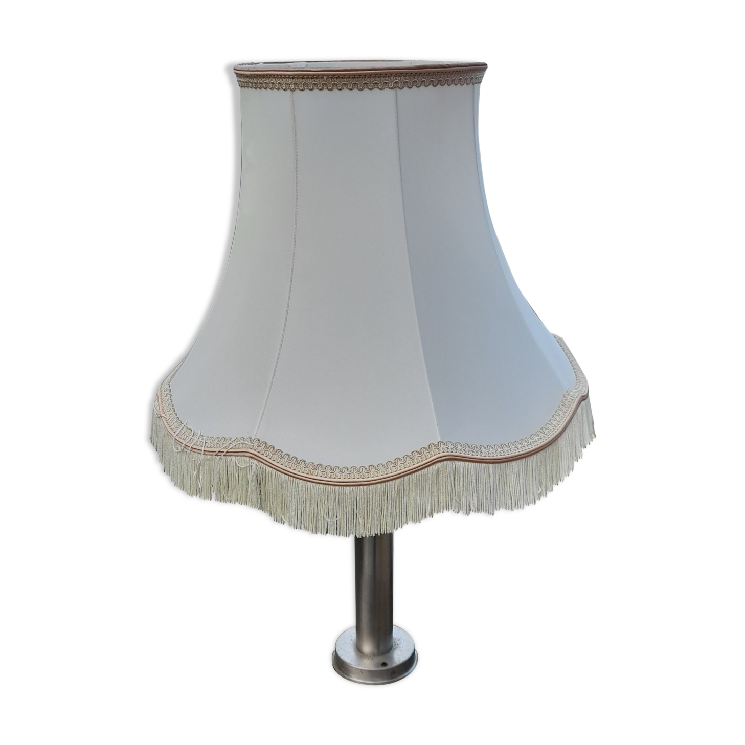 Pagoda lampshade in ecru silk, pink/beige stripe (diam 50 cm) vintage