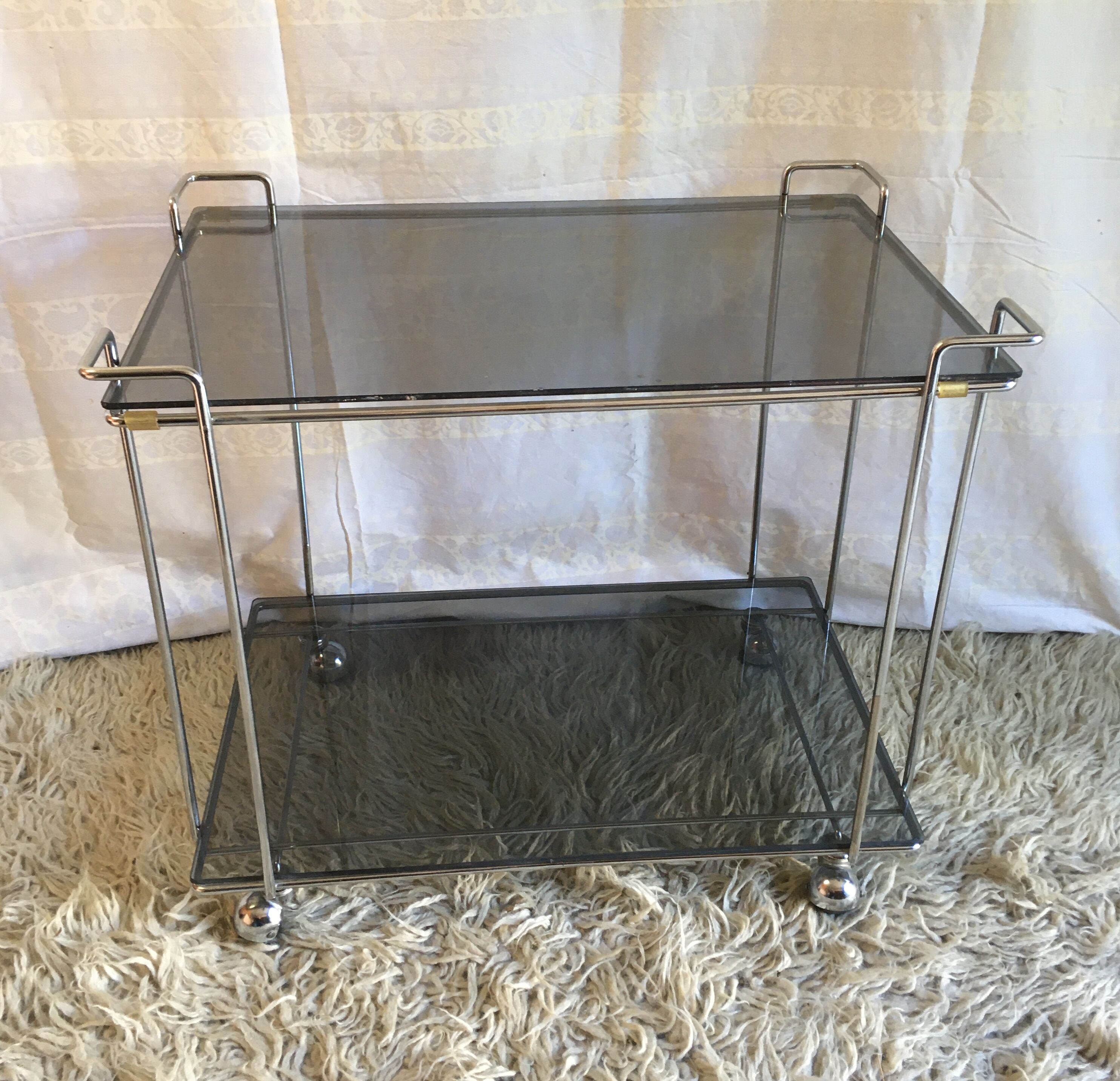 Serving table chrome metal and glass 70