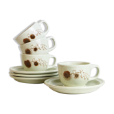 Ensemble de 4 tasses et sous-tasses, Sarreguemines, granit, grès, vintage français
