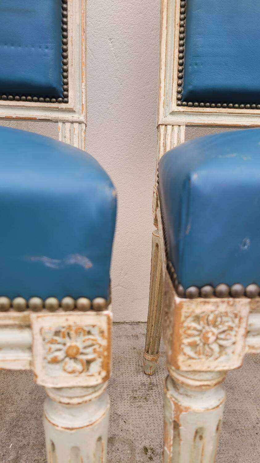 Pair of antique Louis XVI style chairs with patina