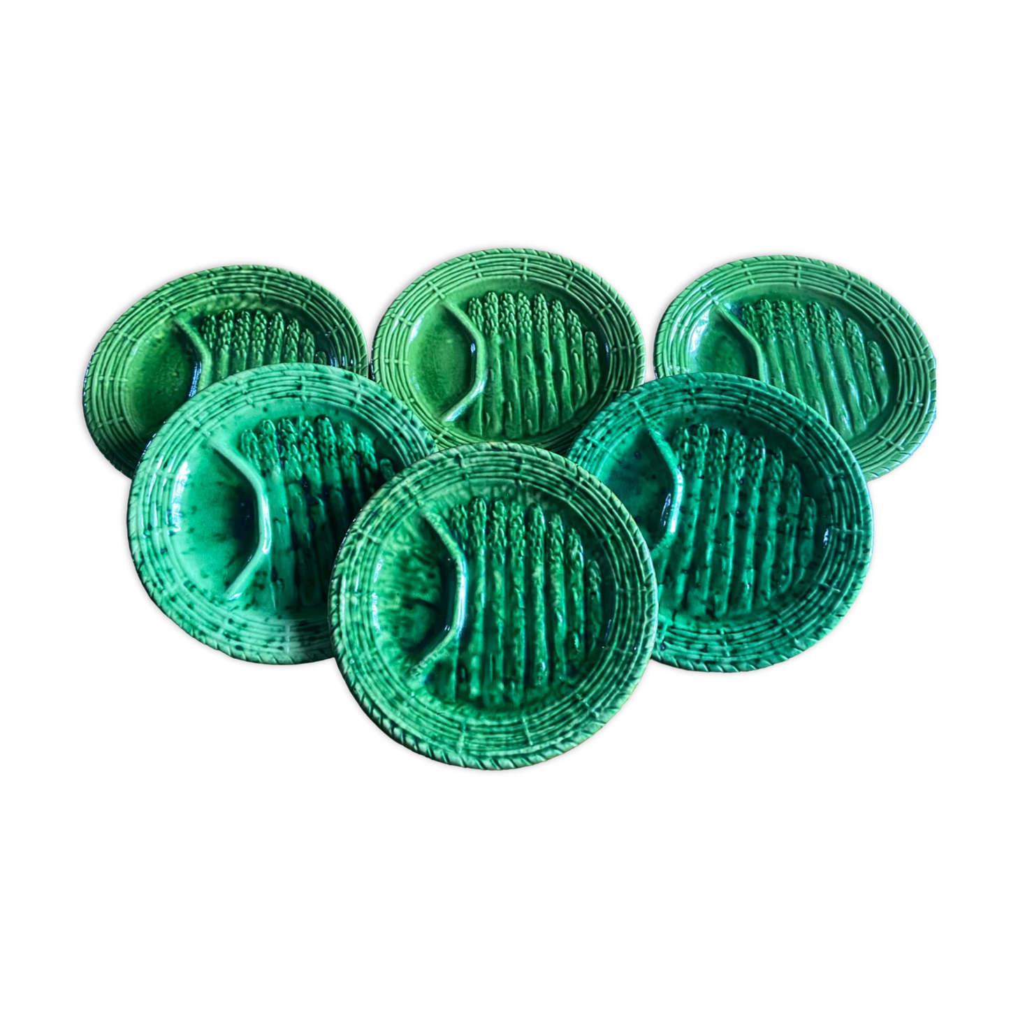 Green asparagus plates in slurry Vallauris 6 pieces