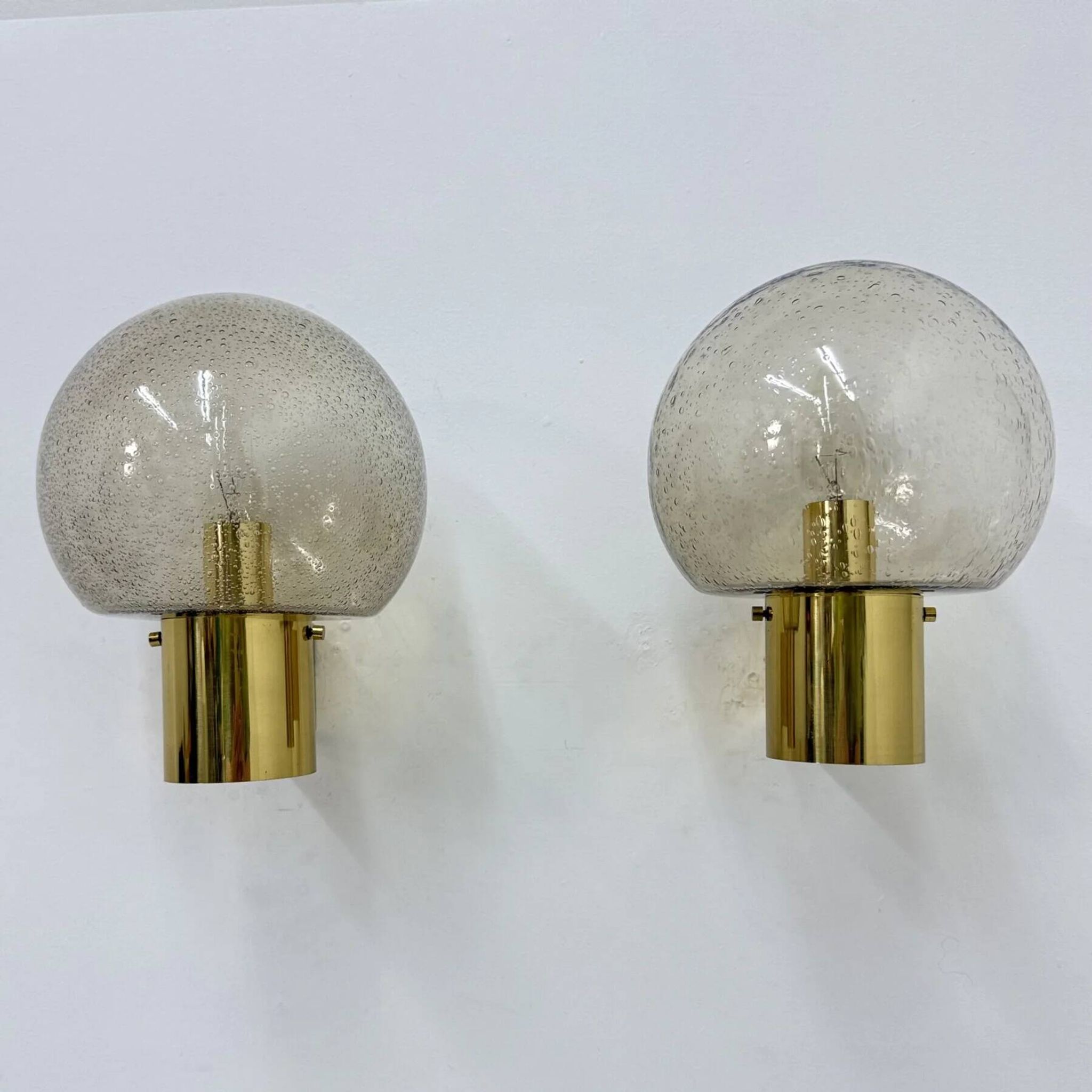 Mid-century Limburg Glashütte wall light brass with smoked bubble glass, 1970s