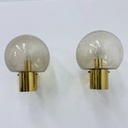 Mid-century Limburg Glashütte wall light brass with smoked bubble glass, 1970s