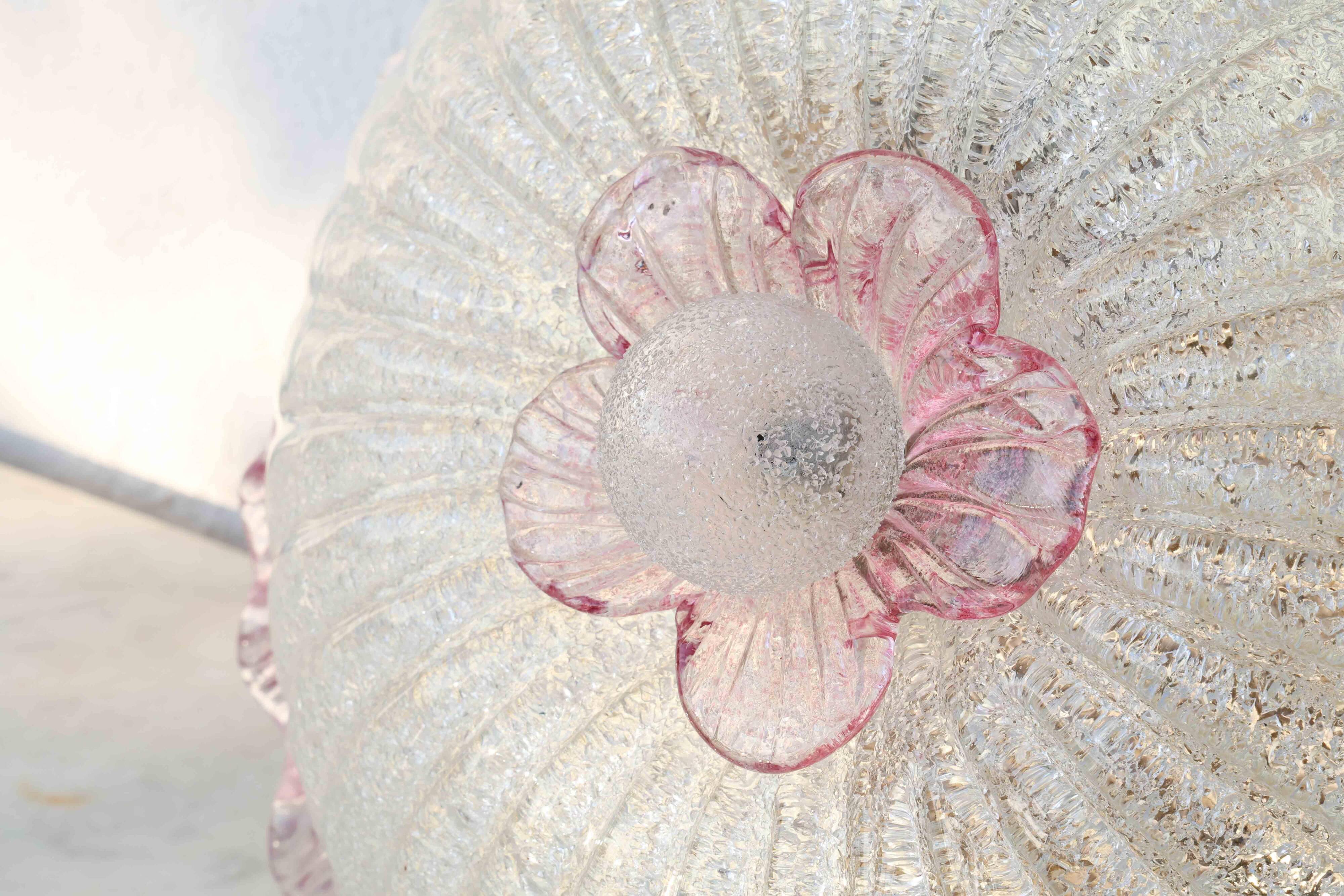 Plafonnier italien en verre de Murano rose