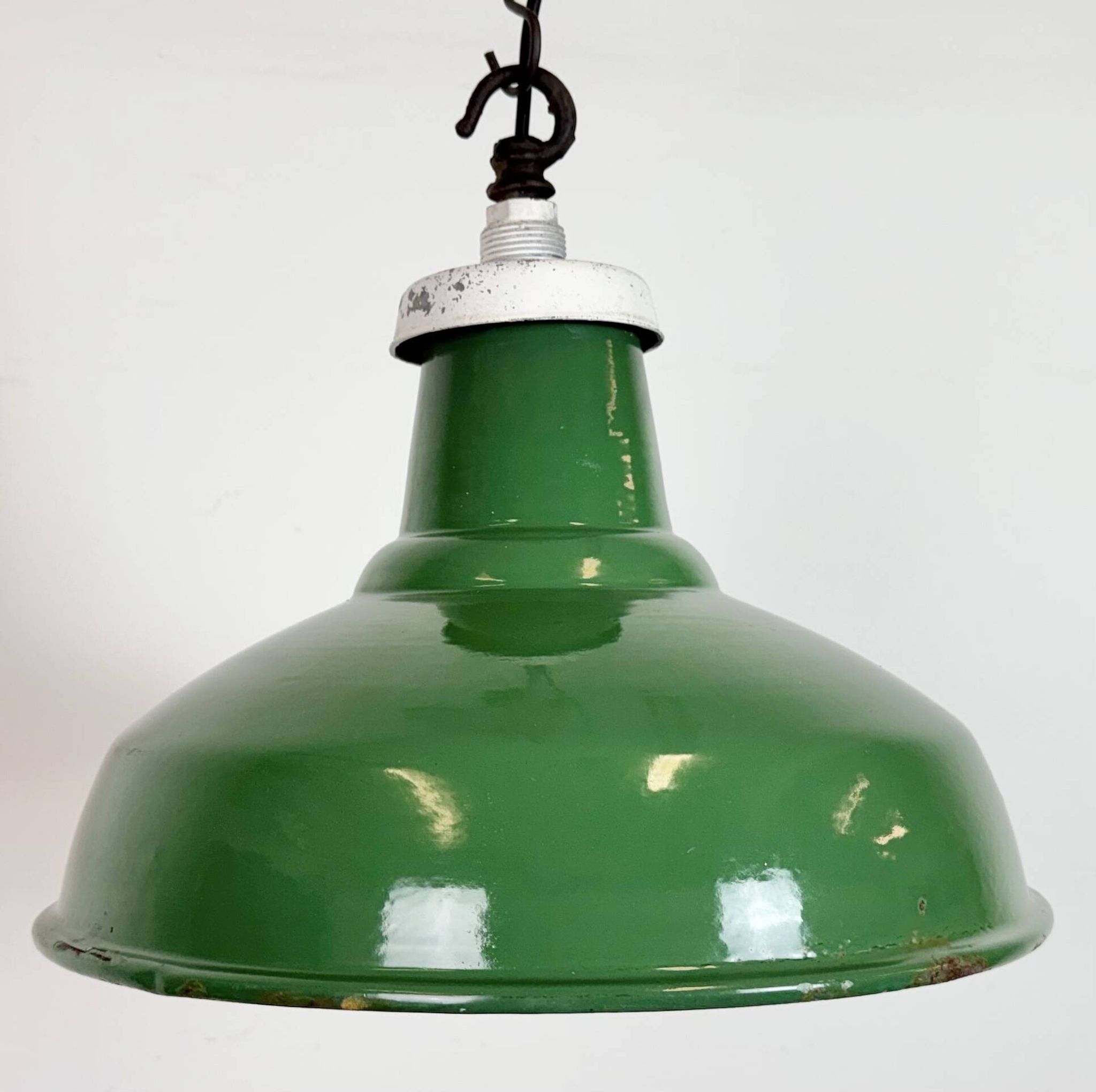 Industrial British Green Enamel Factory Pendant Lamp, 1960s