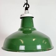 Industrial British Green Enamel Factory Pendant Lamp, 1960s