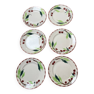6 vintage flat plates Moulin des loups cherry patterns