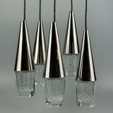 60s 70s hanging lamp cascade lamp 5 lights glass & chrome space age design