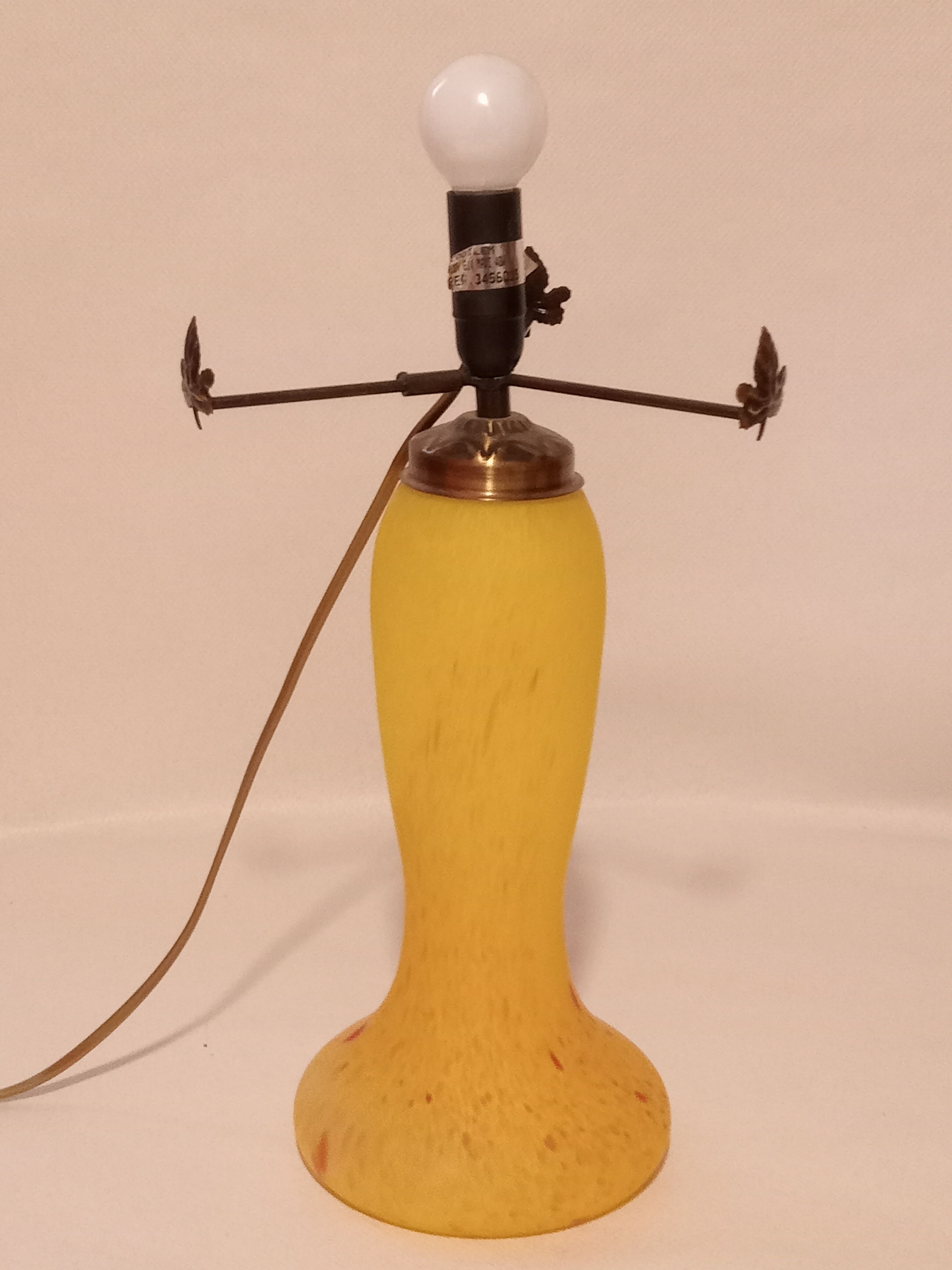 Mushroom lamp yellow glass paste spotted red