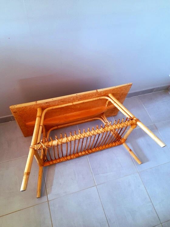 Audoux Minet / Capron 1950 rattan coffee table