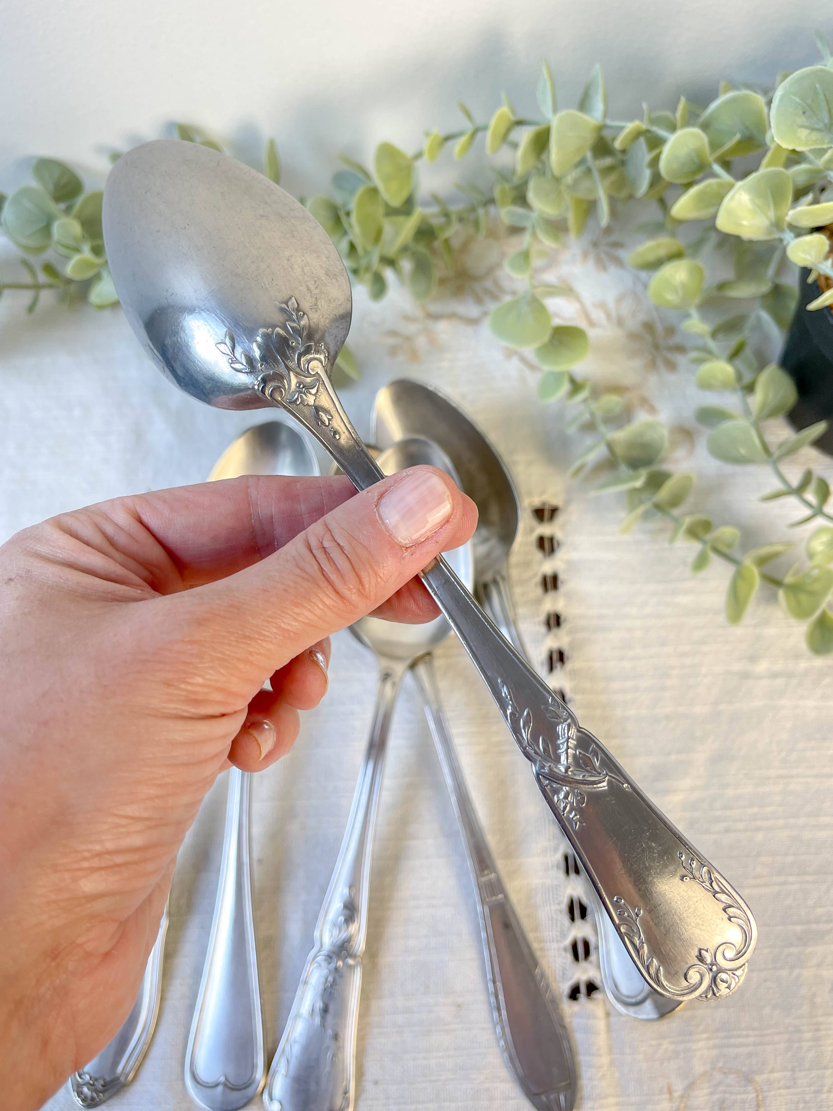 Set of 6 mismatched vintage soup spoons