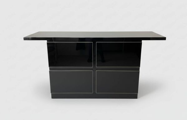 Meuble 4 tiroirs laqué noir David Lange avec plateau laqué