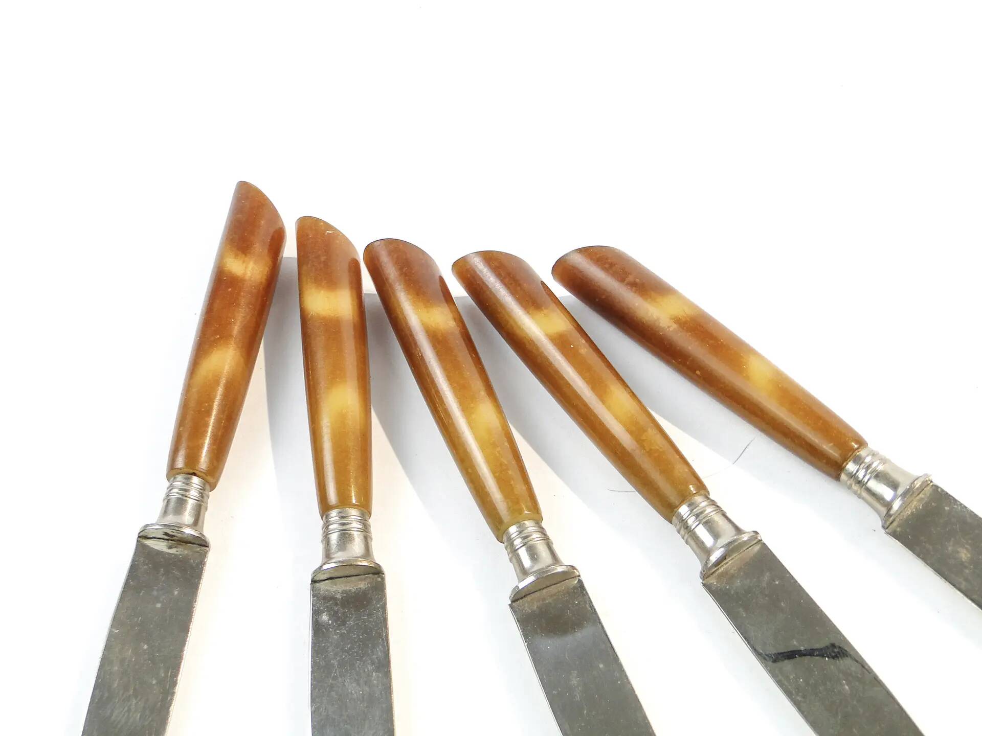 Set of knives, mid-century modern, brown bakelite, Sweden, 1950s