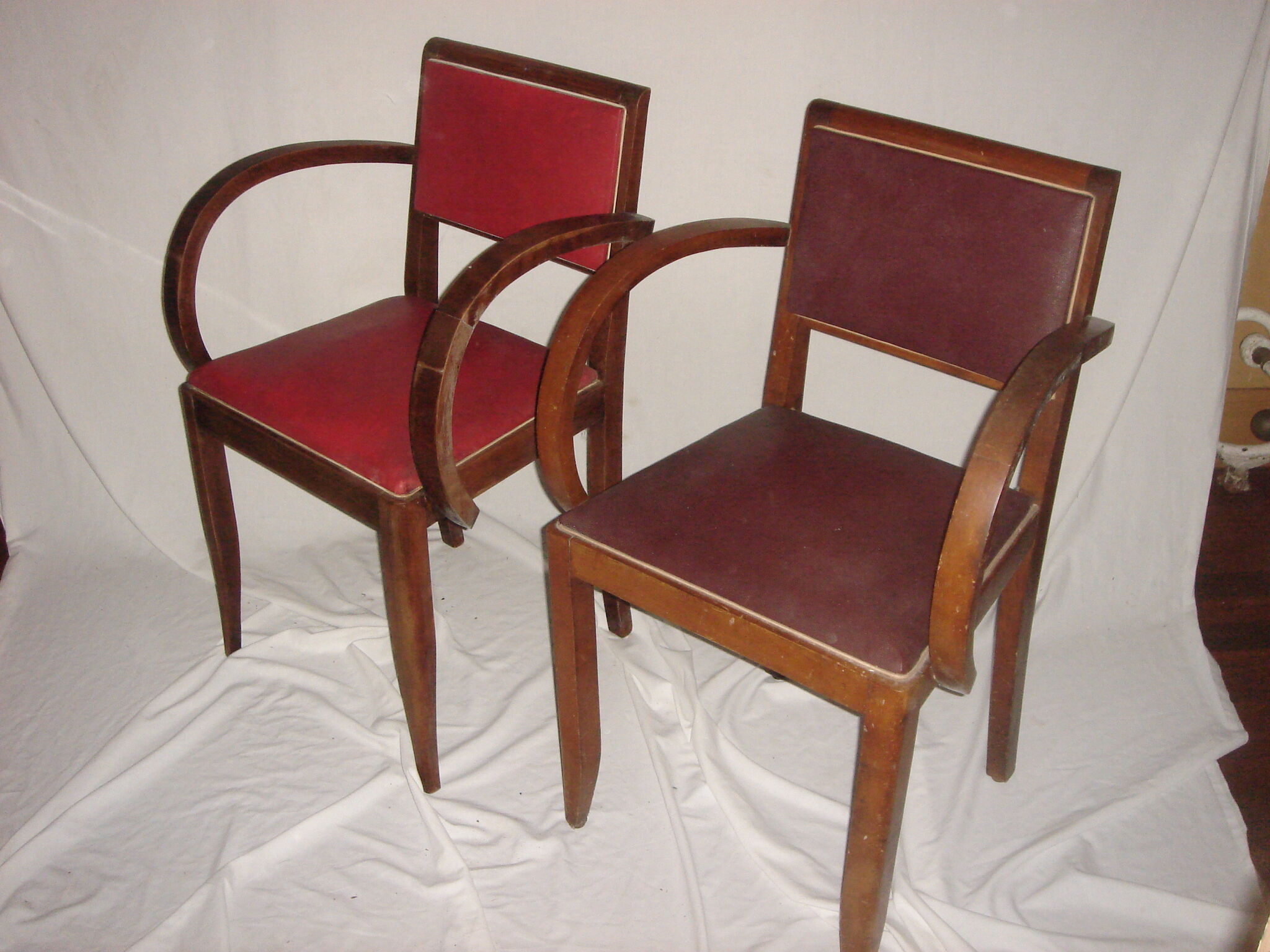 Armchair bridge 1940 Art Deco, wood & red skai