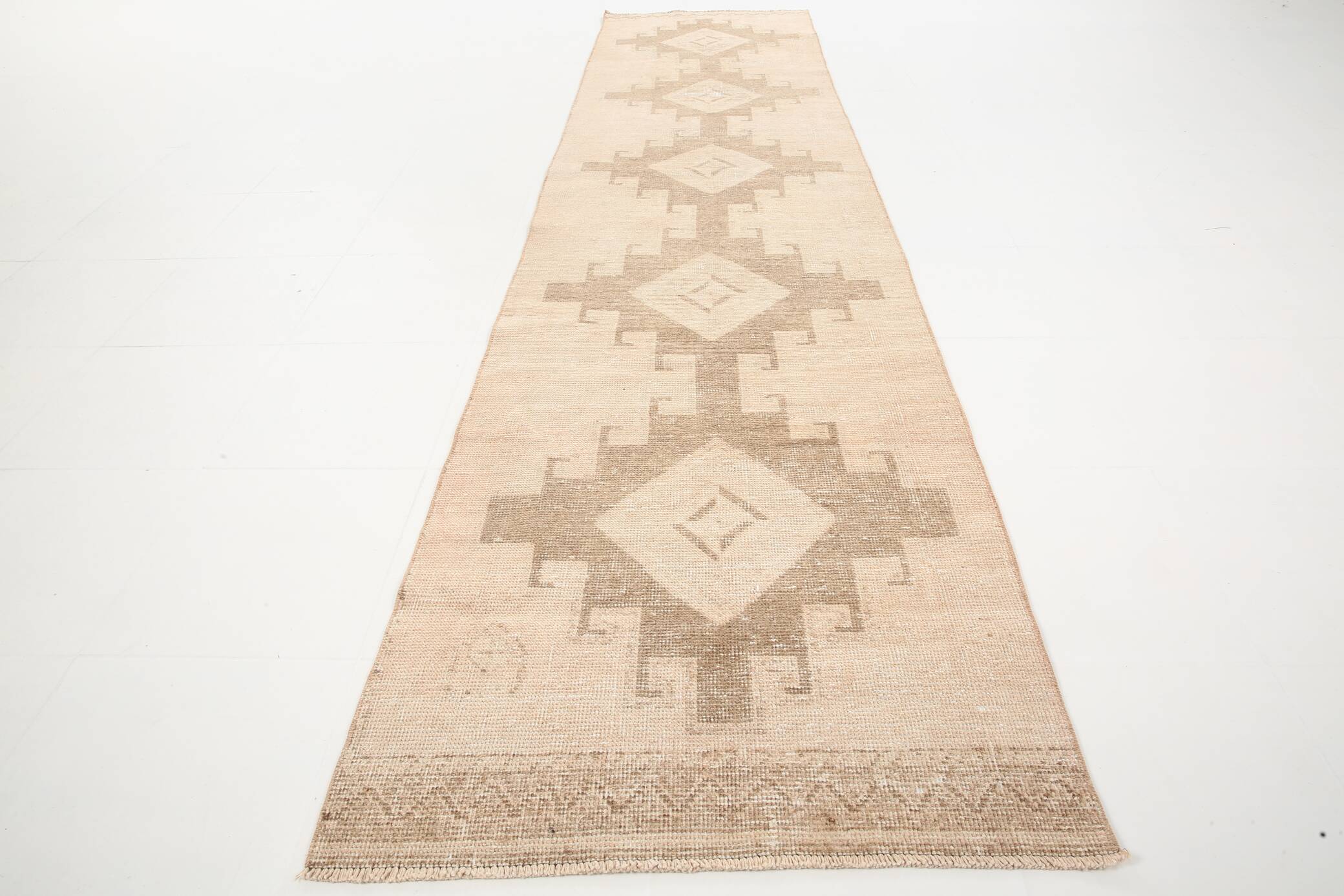 3x12 Beige & Brown Antique Turkish Runner Rug, 90x382Cm