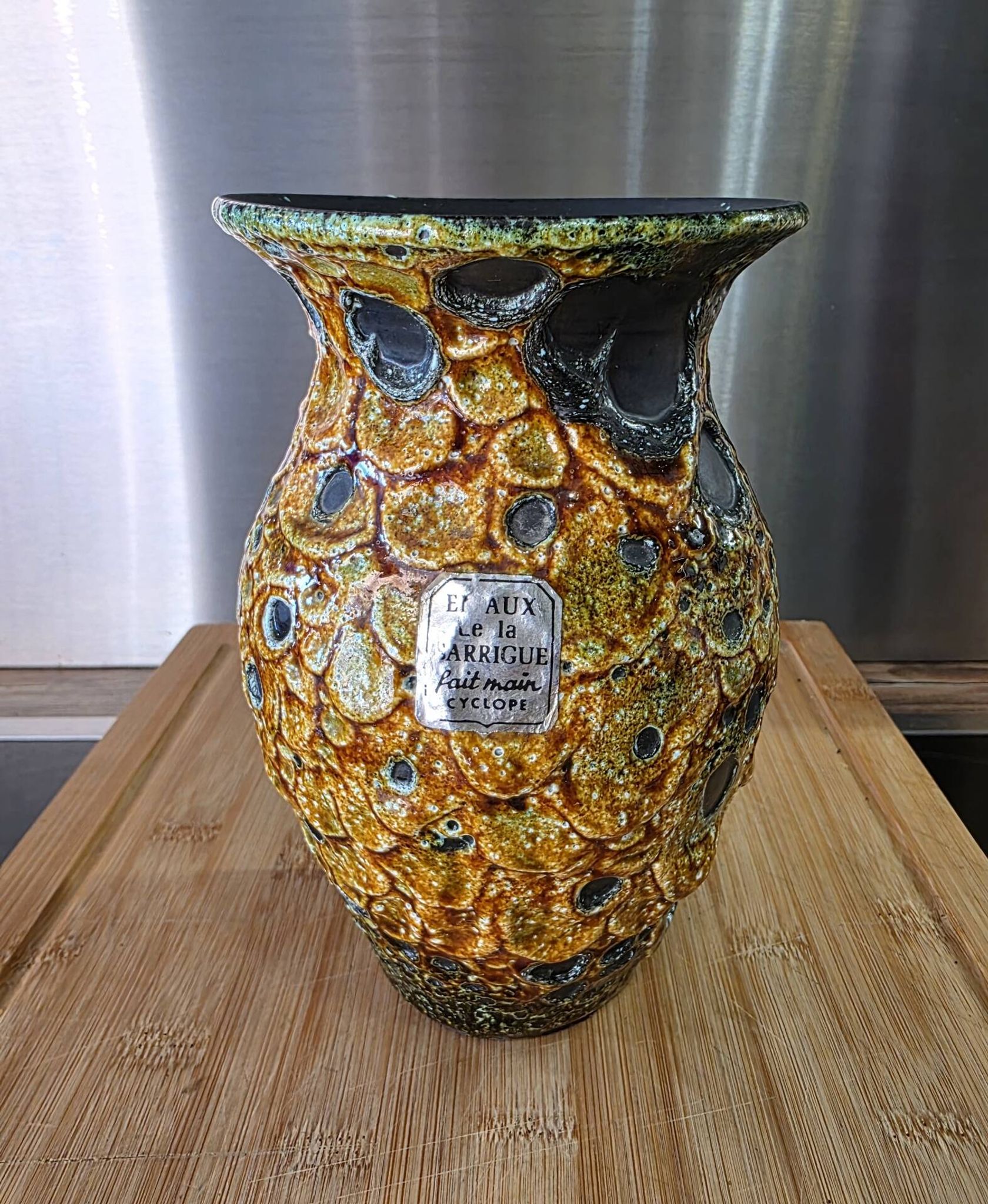 Vintage vase Cyclope Émaux de la Garrigue Fat Lava 17 cm