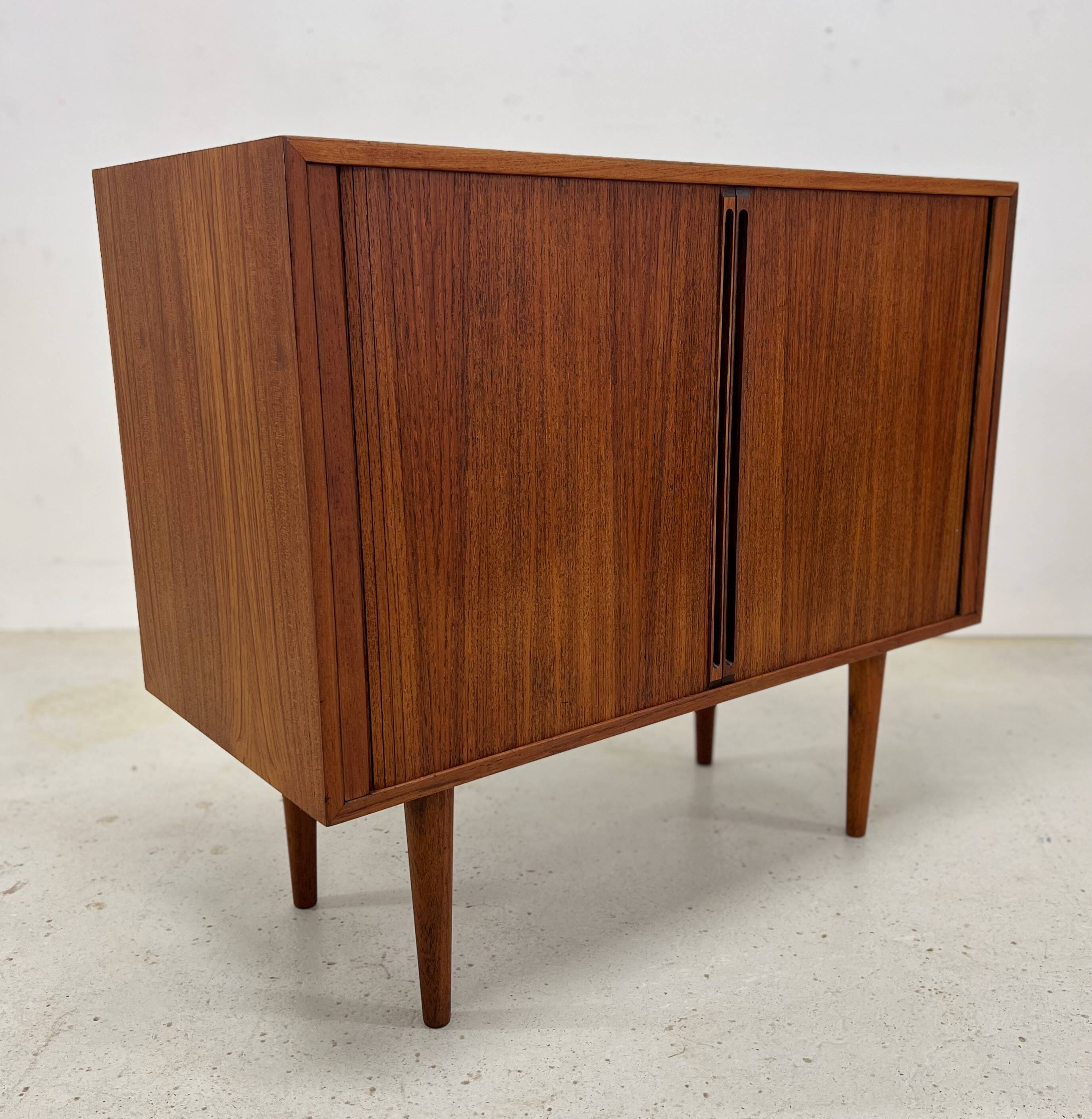 Kai Kristiansen Teak Tambour Door LP Record Cabinet, 1960s.