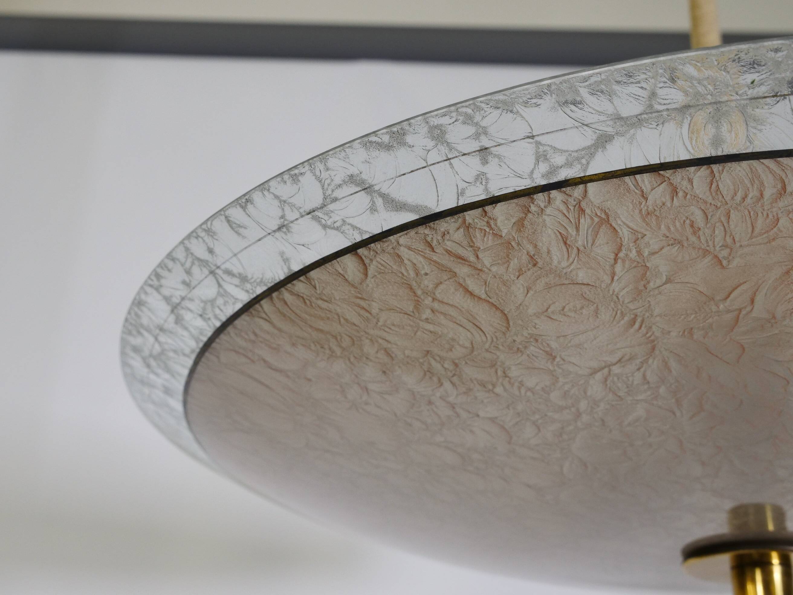 Mid-Century Three-Light Ceiling Lamp with Textured Glass Shade, 1950s