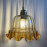 Suspension with vintage amber glass lampshade