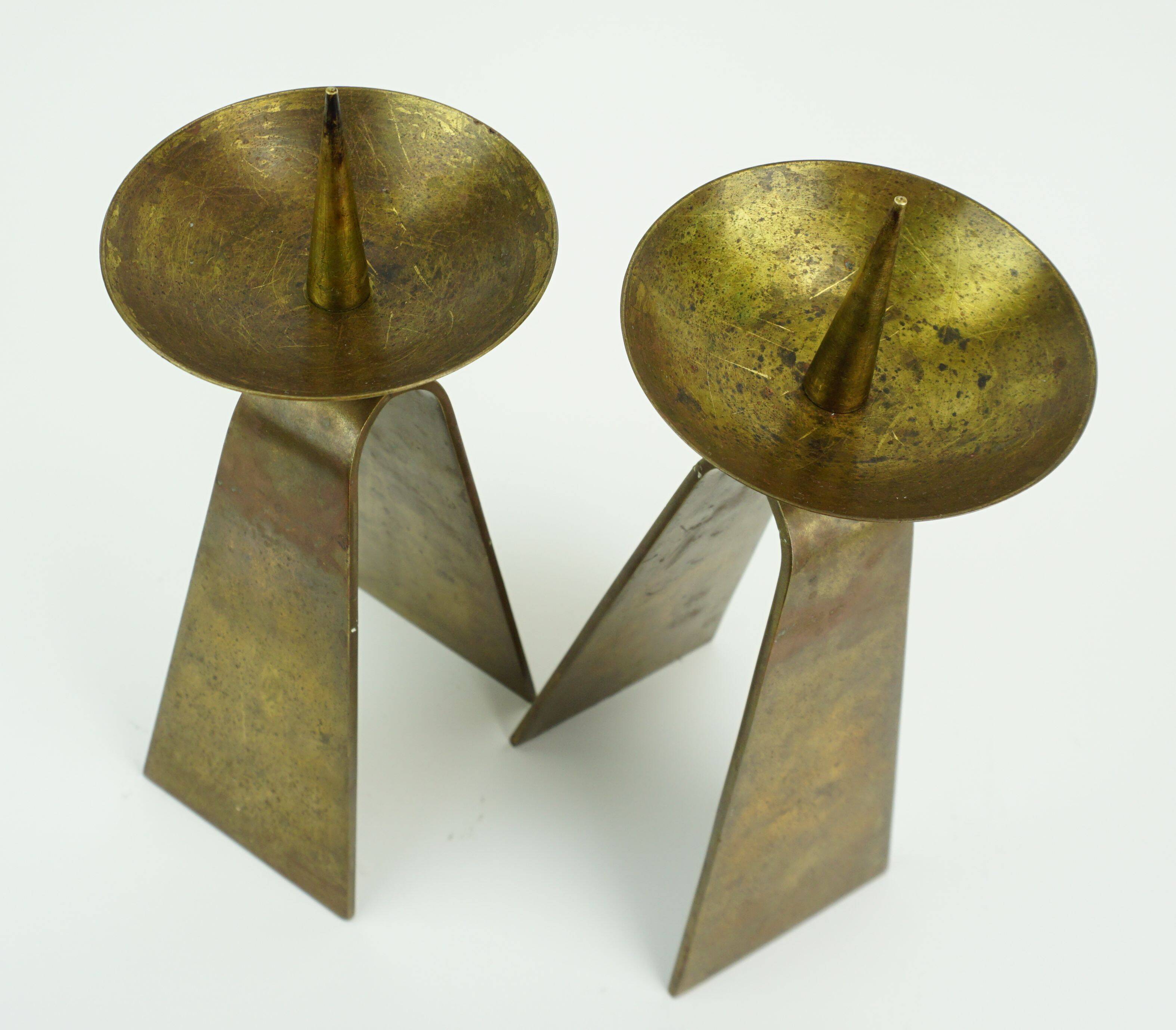pair of mid century modern brass CANDLE HOLDERS from the 1950s / 60s