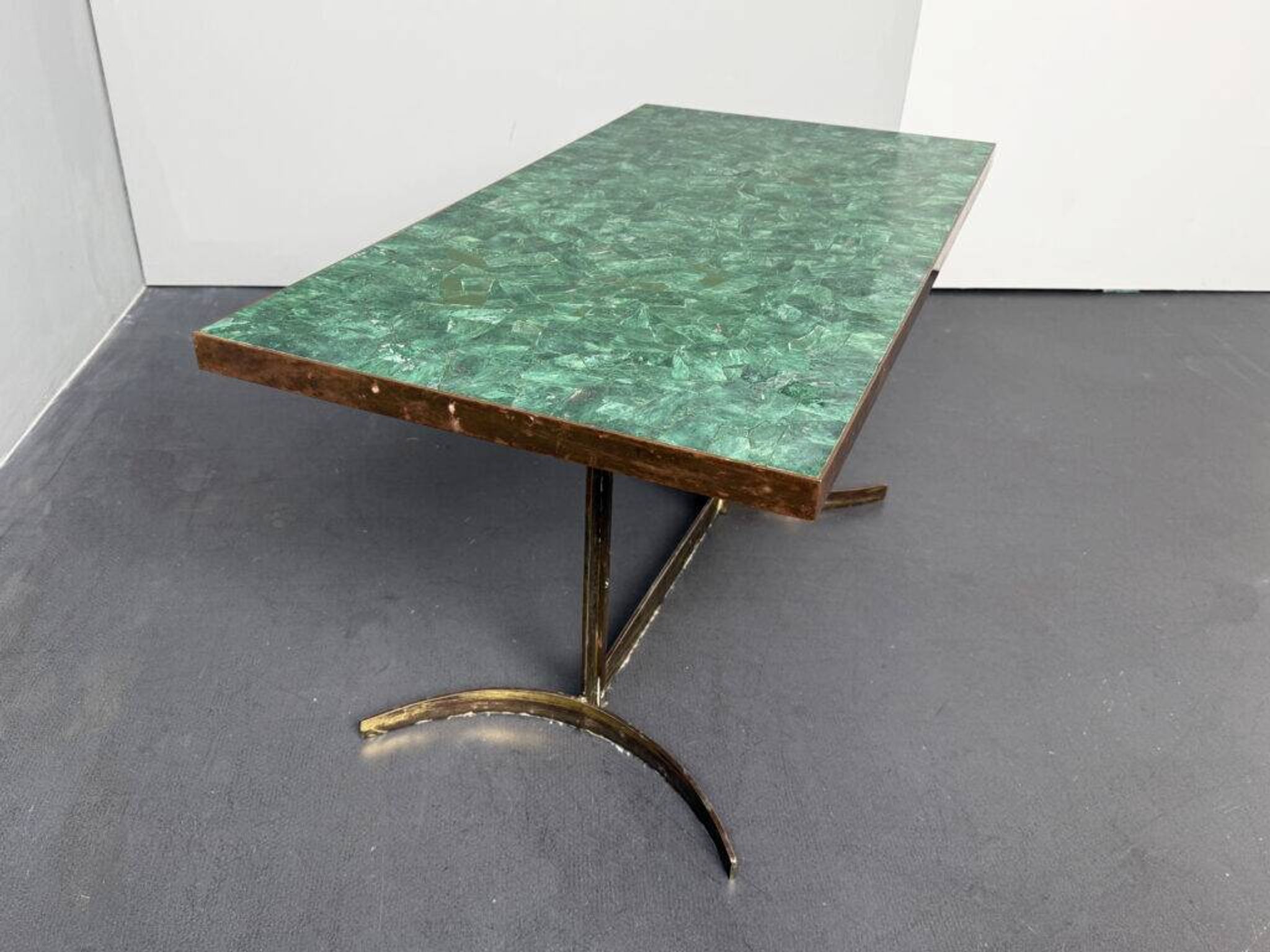 Coffee table with malachite top and brass frame, France, 1950s