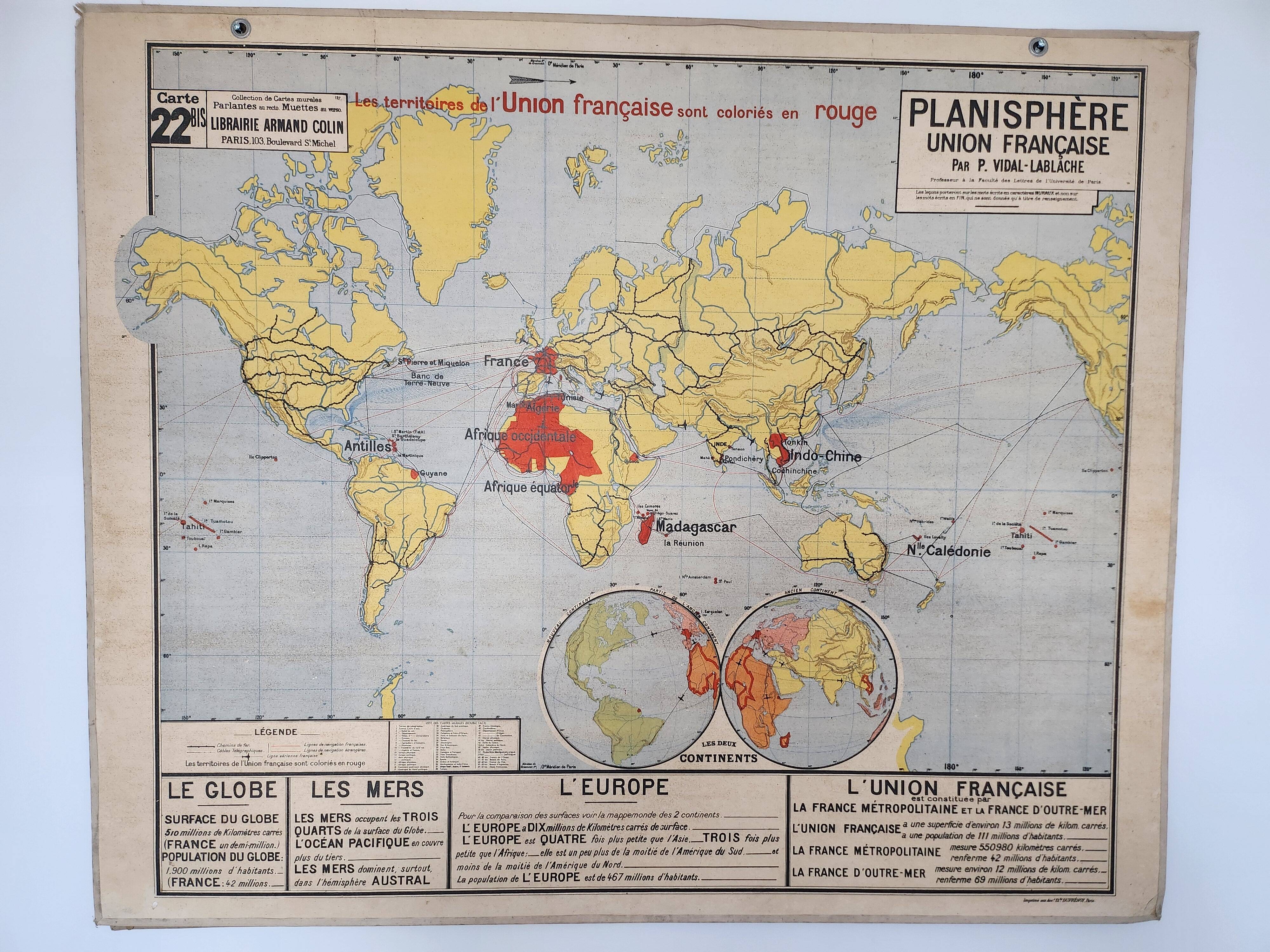 School wall map vidal lablache 22 and 22 bis